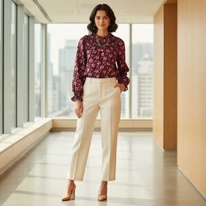 NEW  Talbots Top Women's M Velvet Trim Smocked Floral Business Casual Spring $99